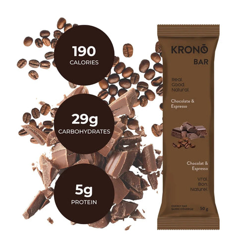 Barre énergétique chocolat et espresso de Krono Nutrition