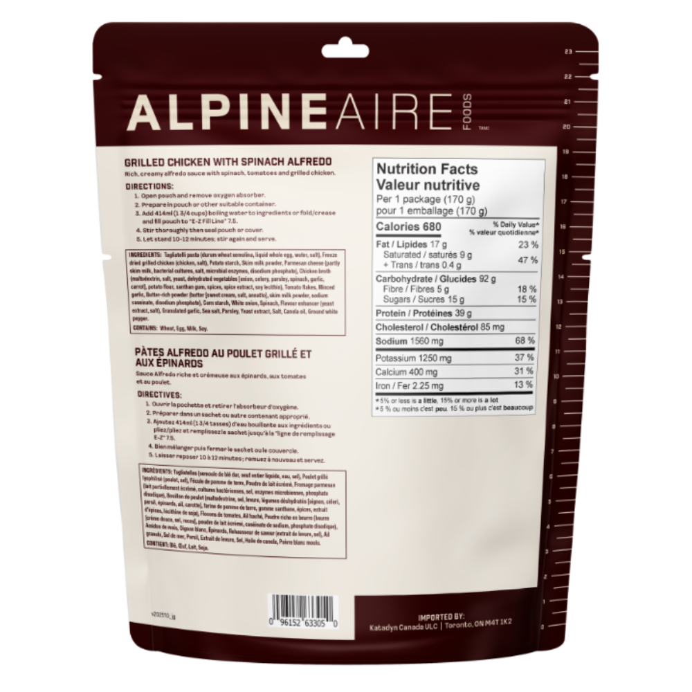 AlpineAire Grilled Chicken and Spinach Alfredo Pasta