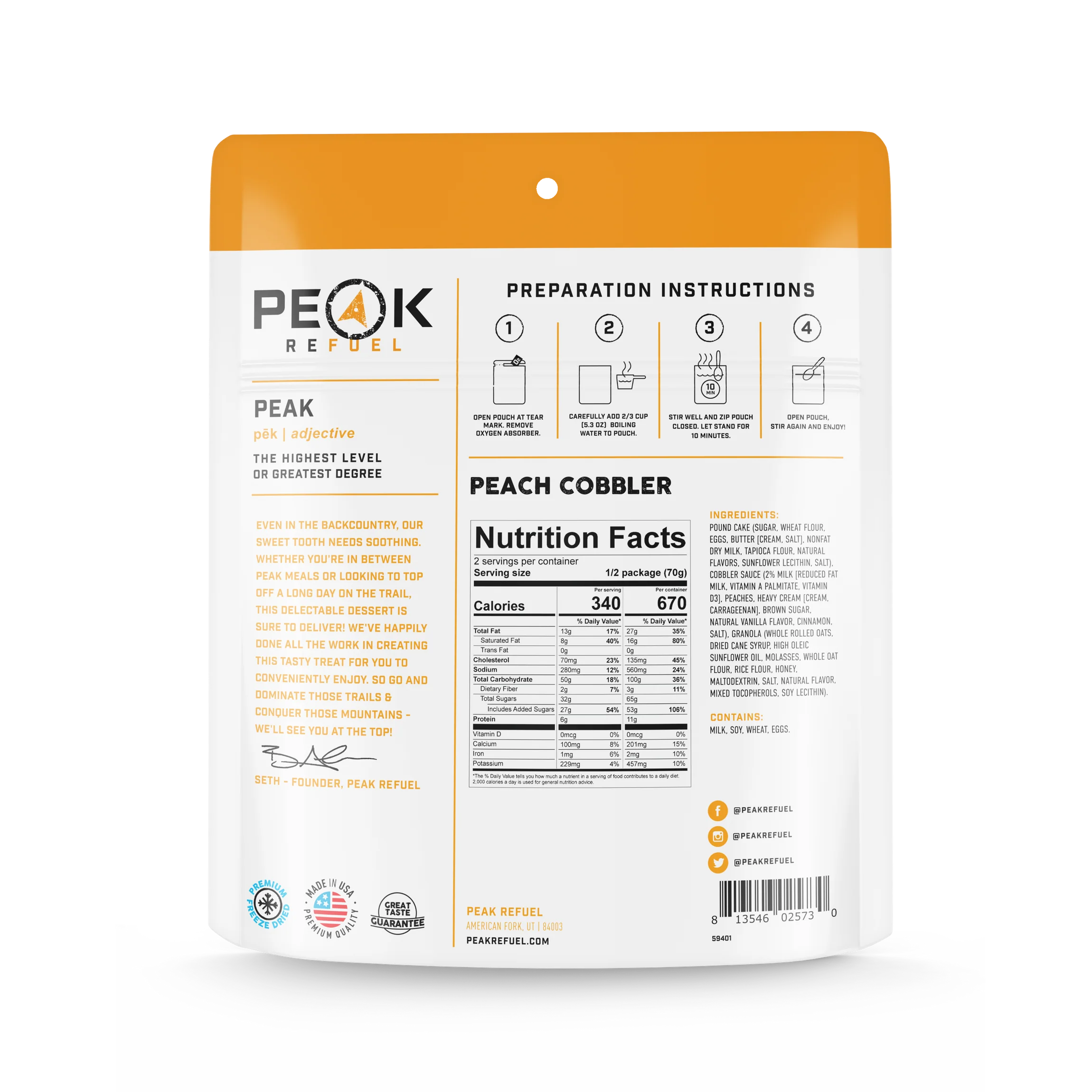 Gâteau pêches et crème de Peak Refuel