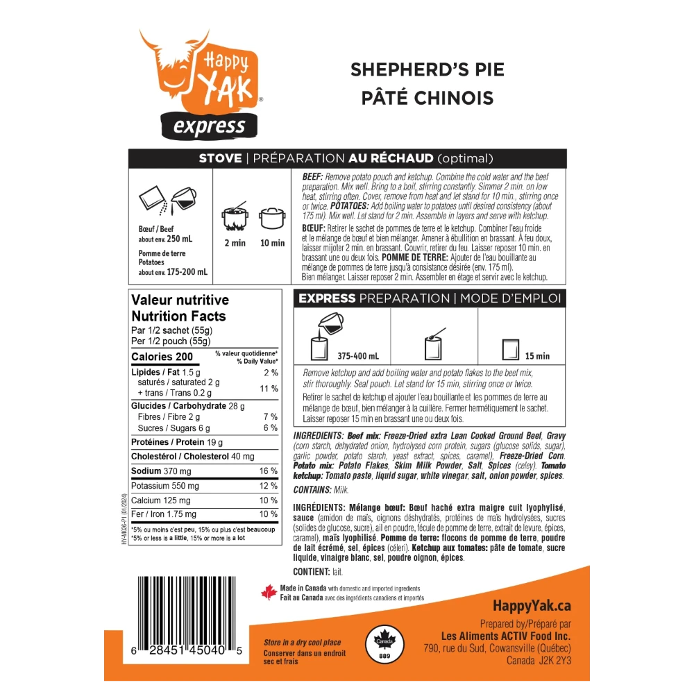 Pâté chinois de Happy Yak