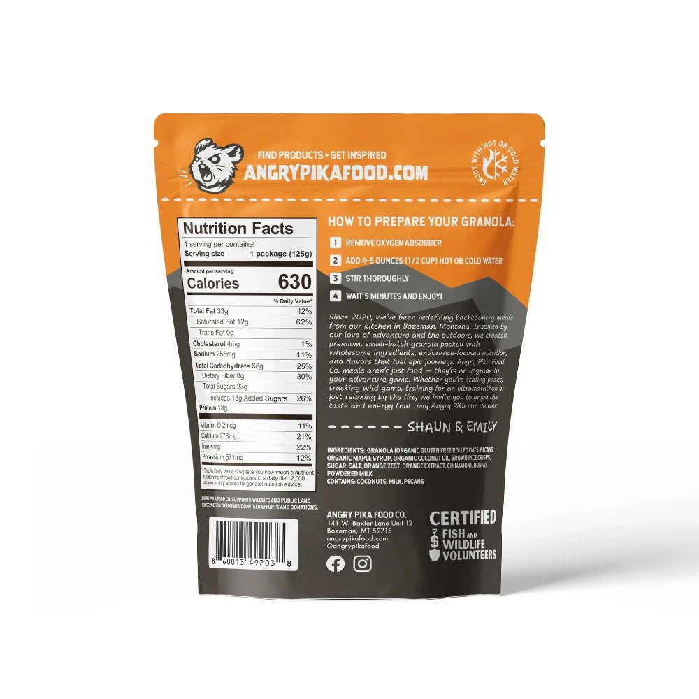 Granola orange et pécan de Angry Pika Food