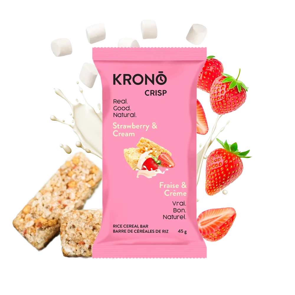 Strawberry and Cream Crispy Rice Energy Square by Krono Nutrition