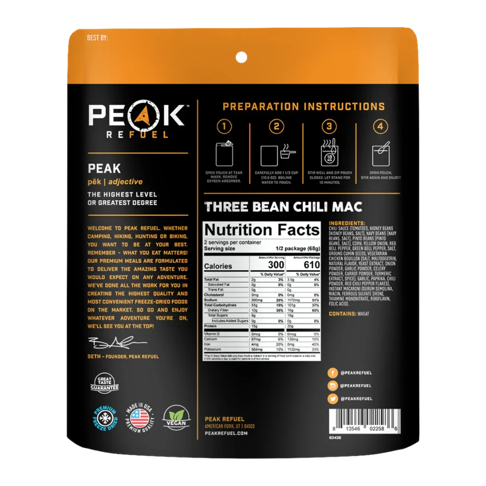 Chili Mac aux trois haricots de Peak Refuel