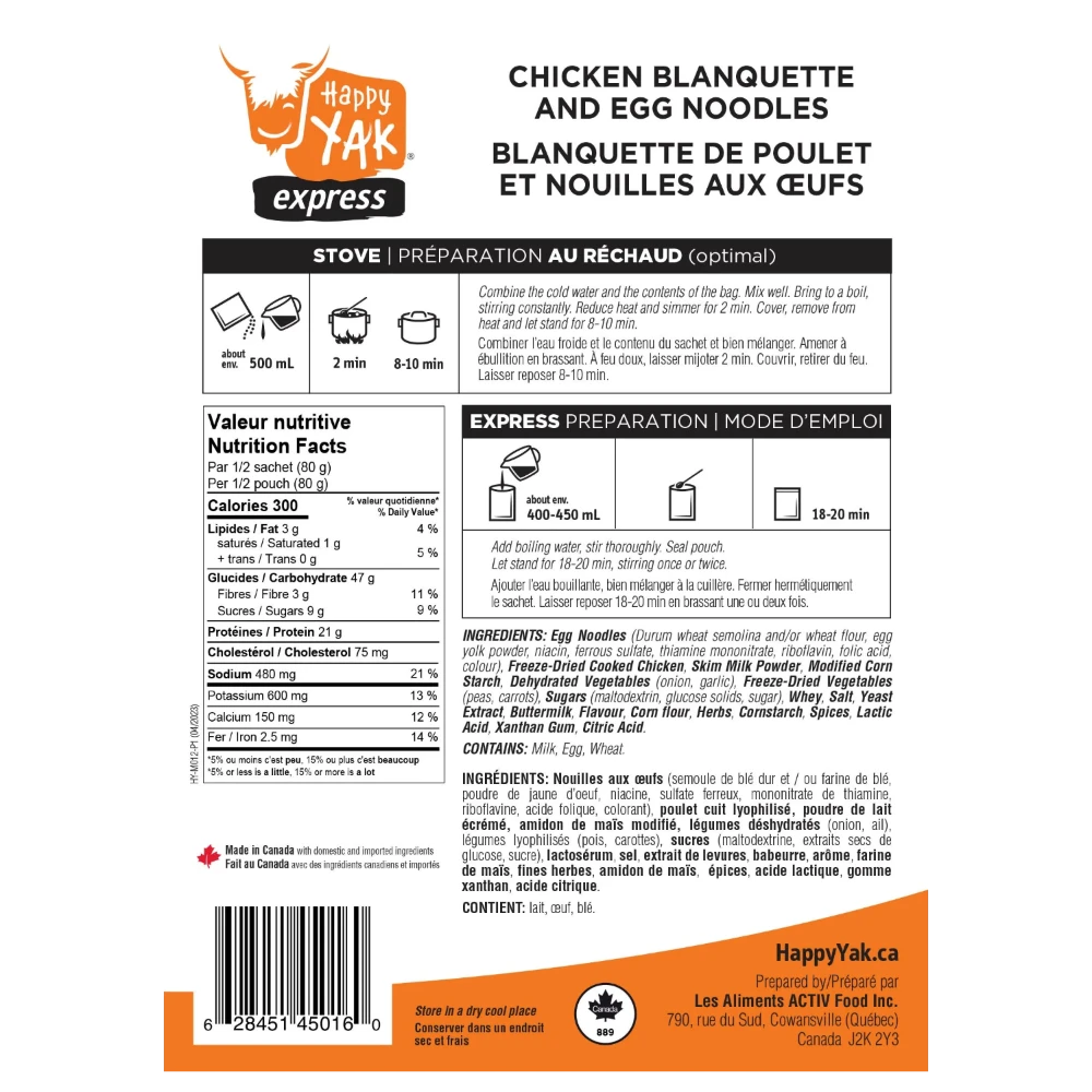 Blanquette de poulet et nouilles aux oeufs de Happy Yak