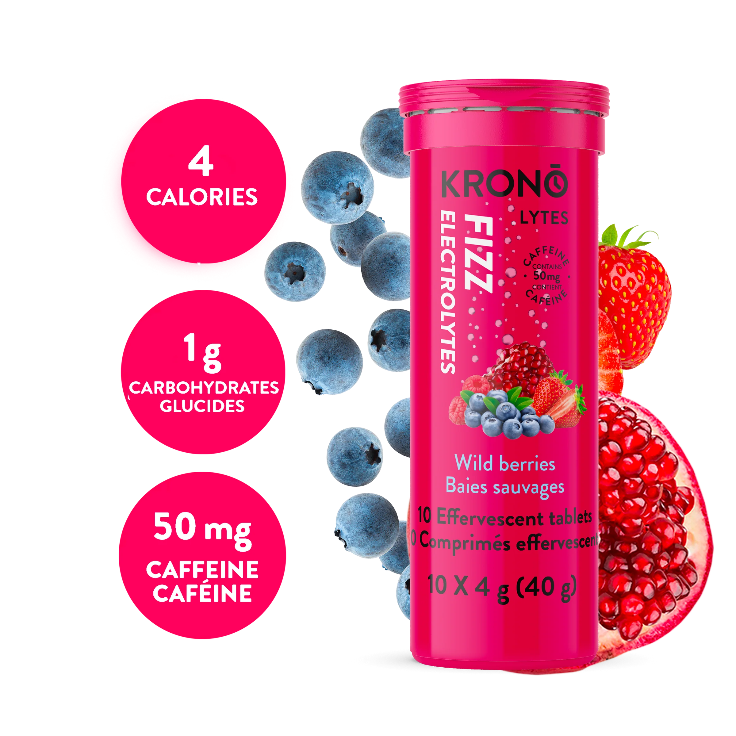 Wild berry effervescent tablets + CAFFEINE by Krono Nutrition